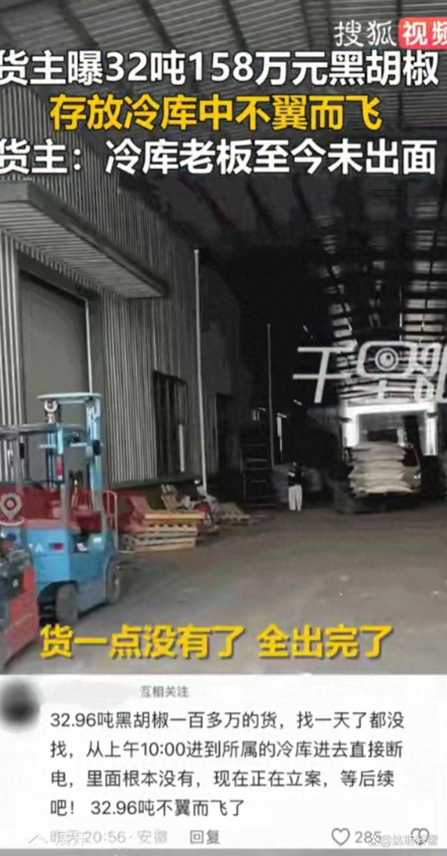 158万黑胡椒存冷库凭空消失——人进库区灯就灭，32吨货去哪了？
